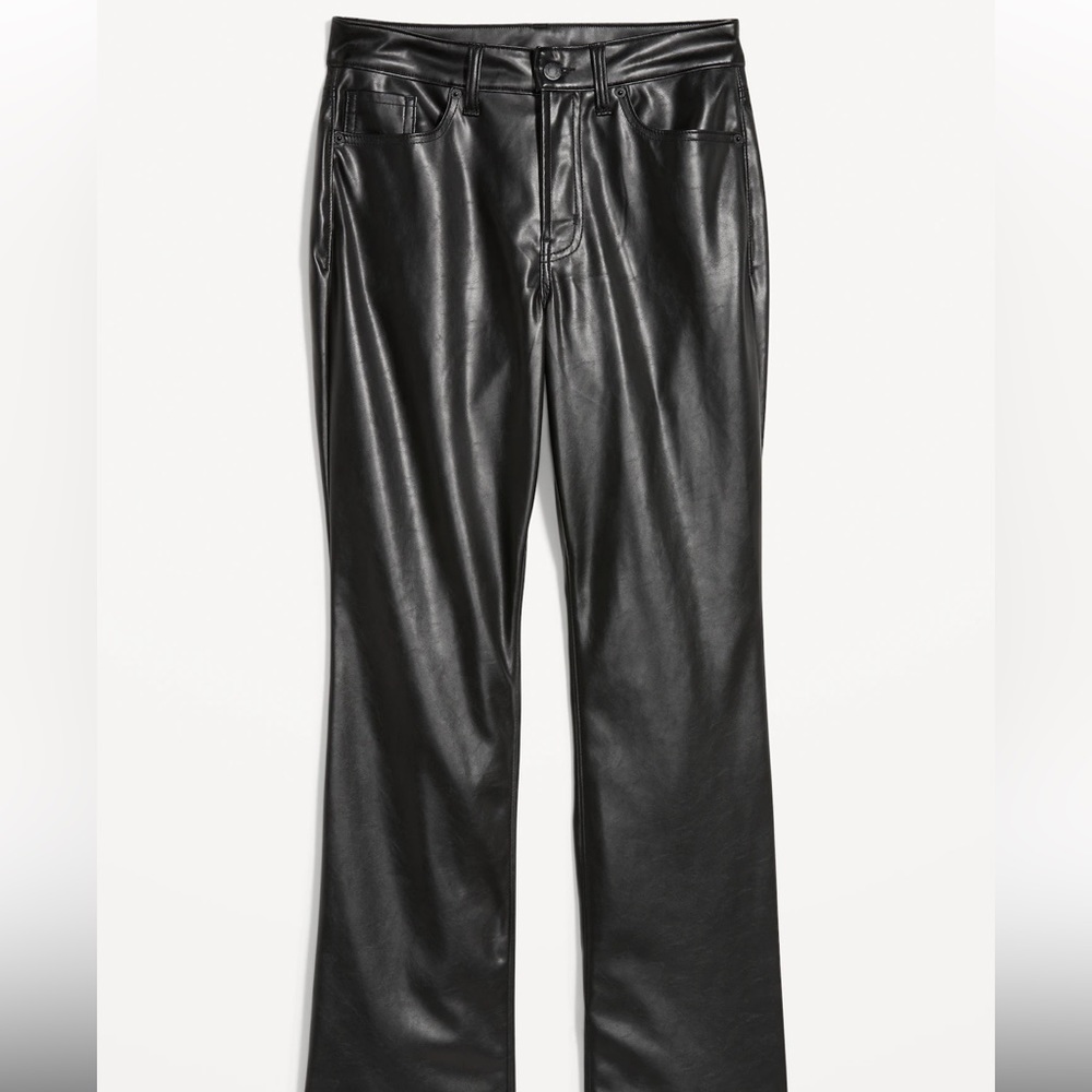 High-Waisted Faux-Leather Boot-Cut Ankle Pants for Women PETITE(short)